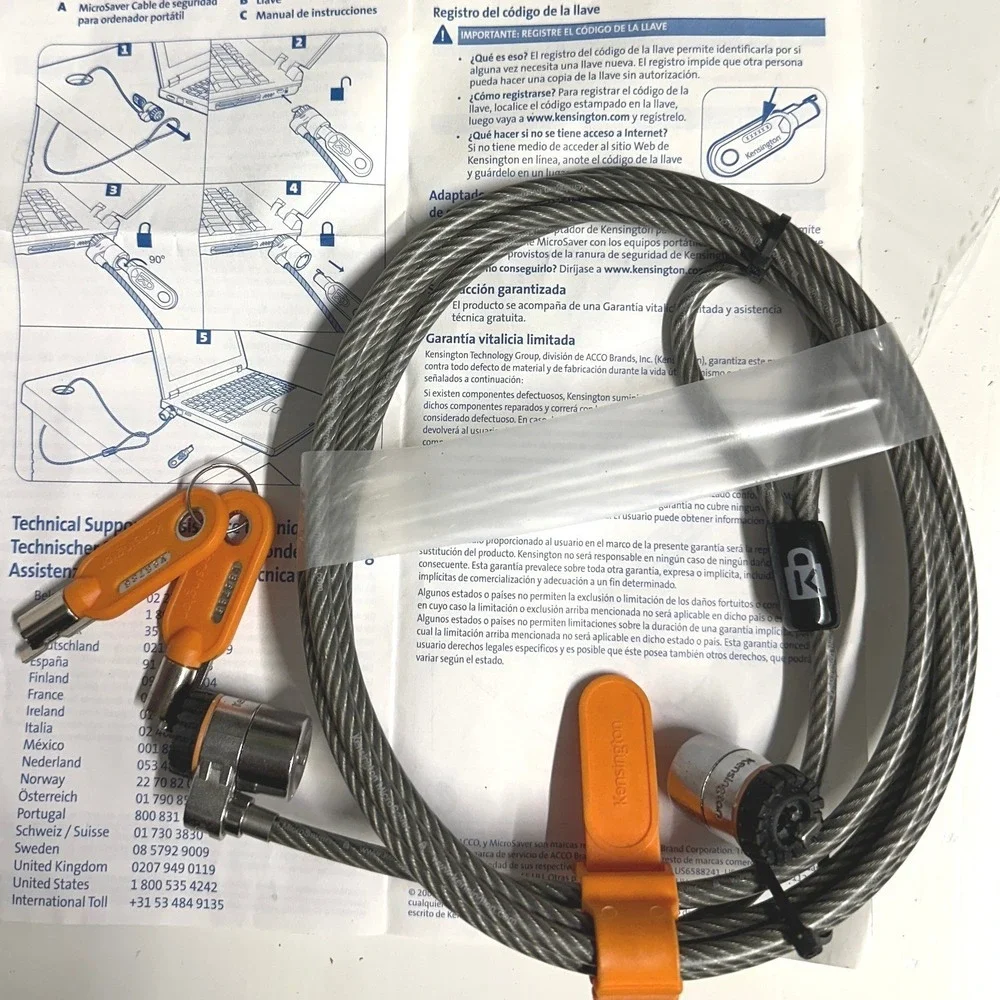 Kensington MicroSaver Security 1 Cable with 2‎ Lock  for Laptops and Electronic
